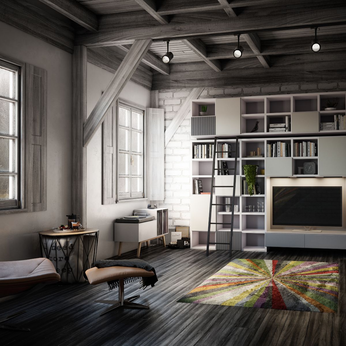 Loft-Niveau mit architektonischer Raumhoehe